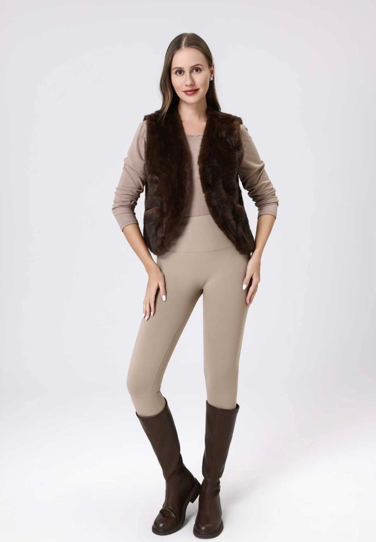 Brown Faux Fur Open Waistcoat