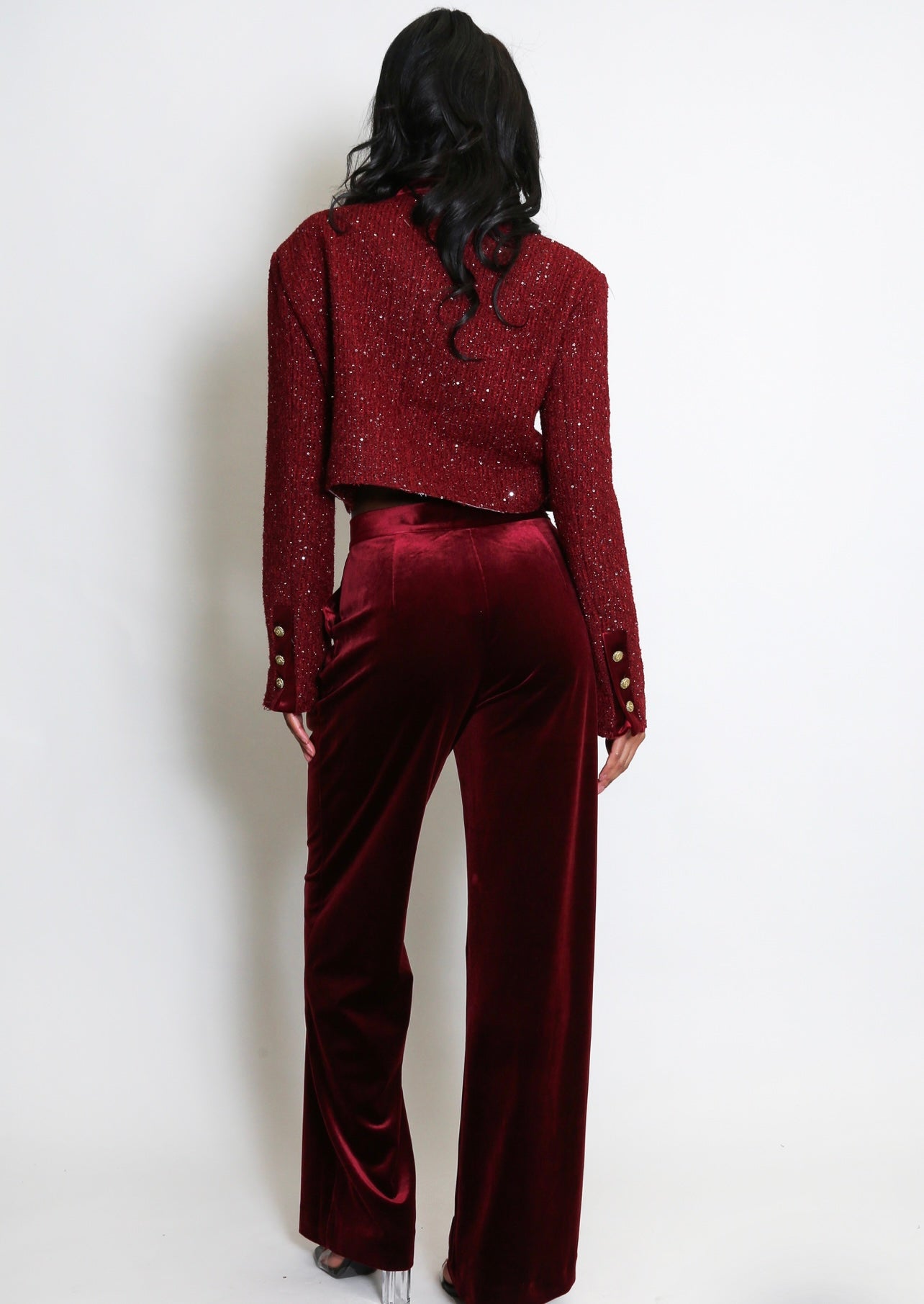 Wine Velvet Straight Leg Trouser
