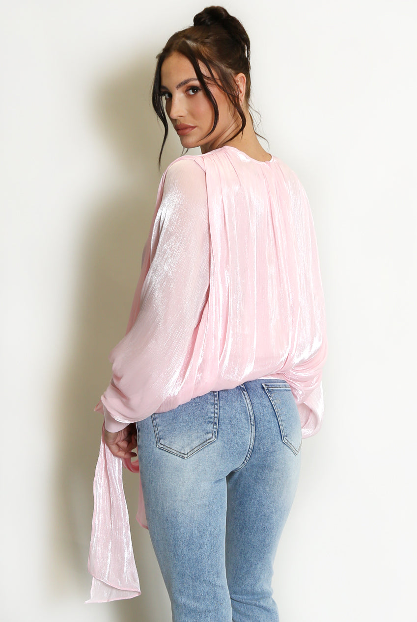 Pink Smock Blouse With Sash Waist Tie