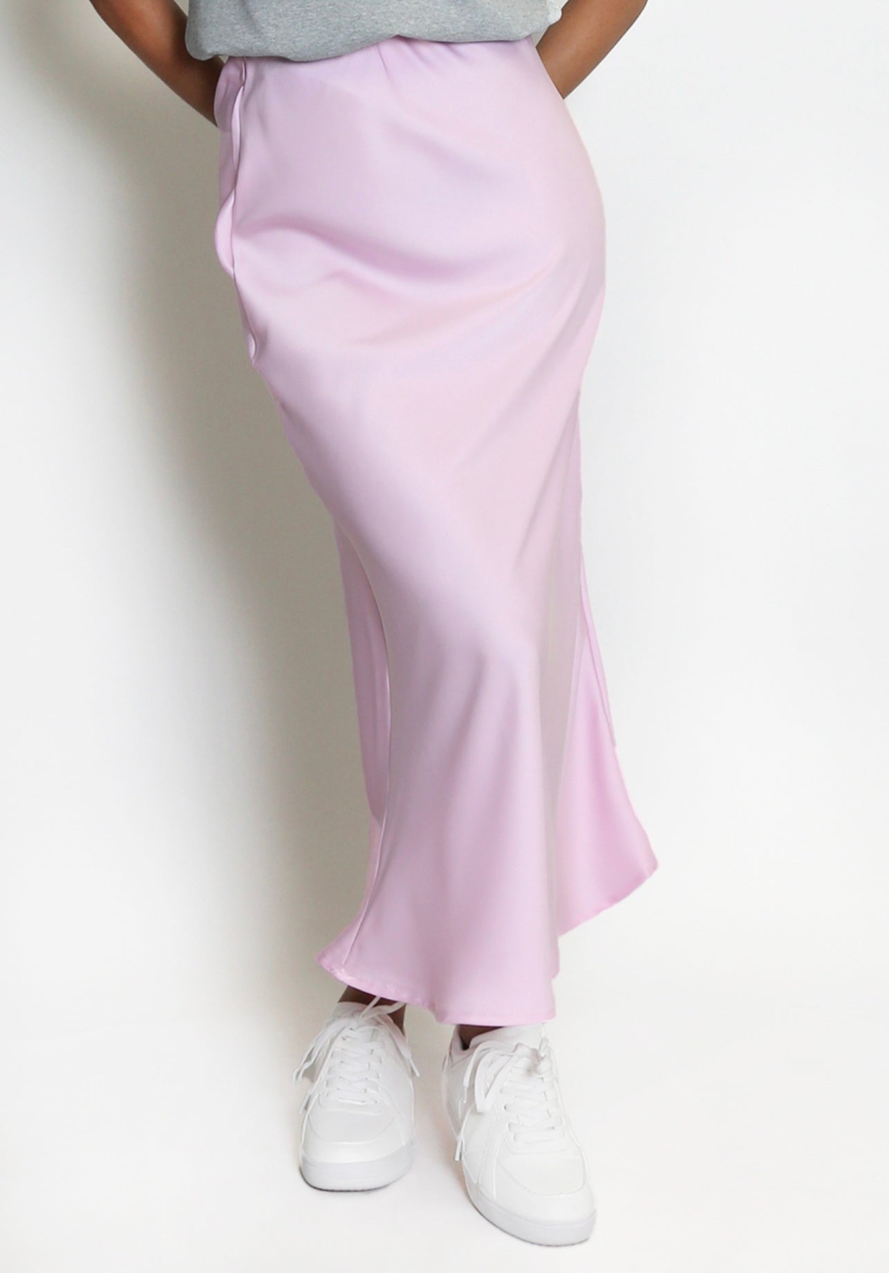 Pink Satin Bias Cut Flowing Maxi Skirt