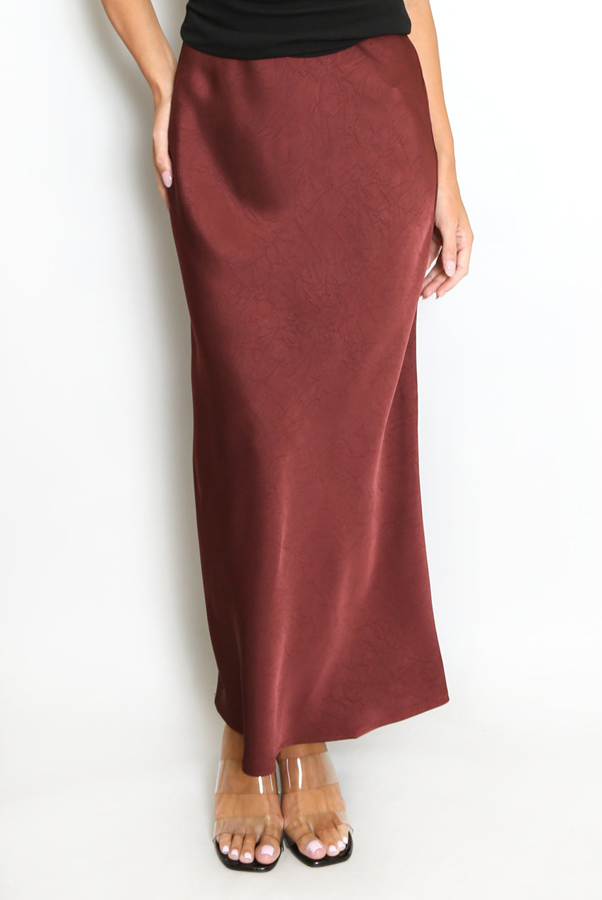 Burgundy Textured Satin Skirt