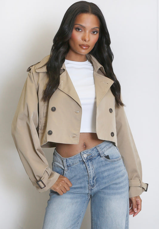 Taupe Short Boxy Trench Coat