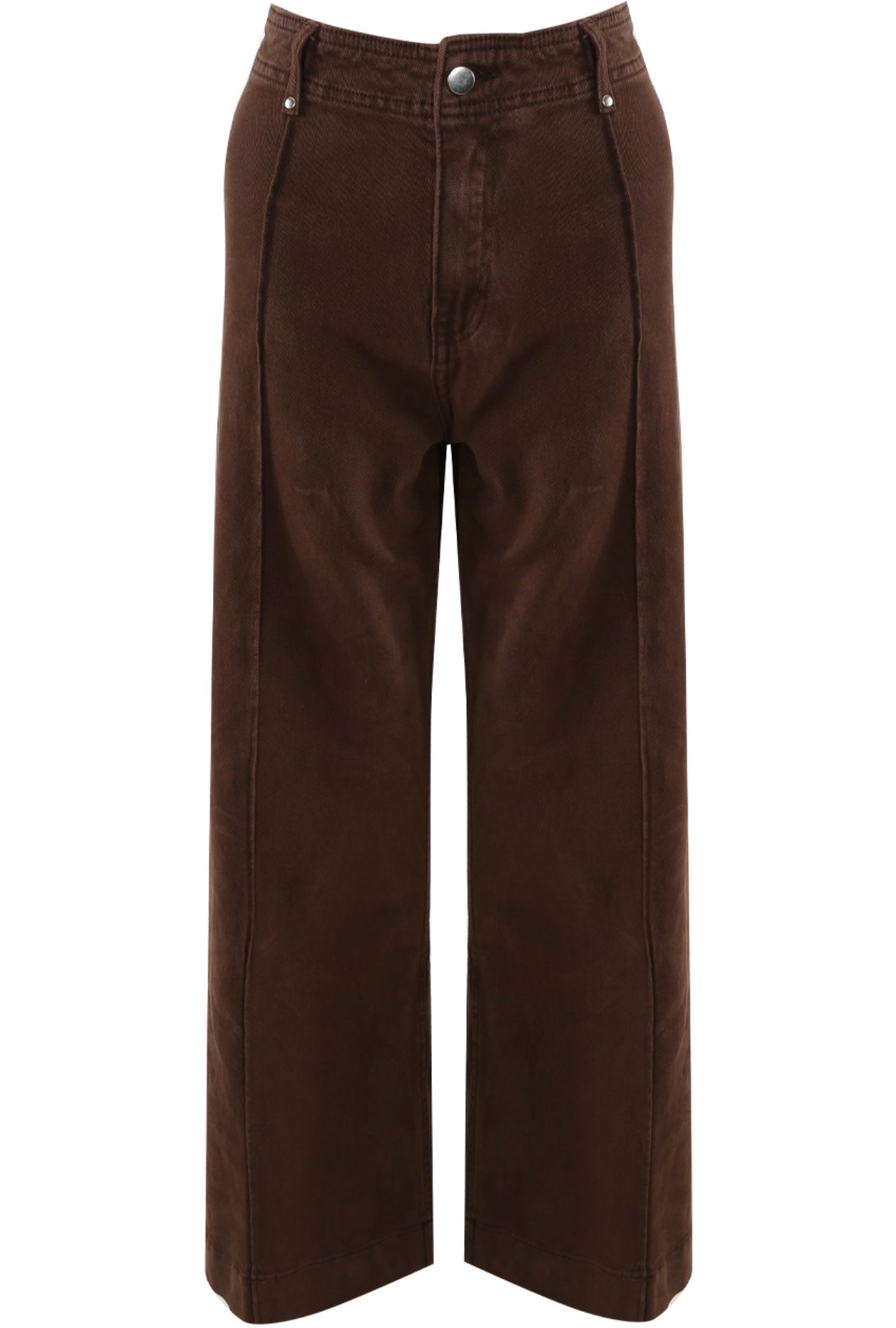 Brown Front Seam High Waist Wide Leg Jeans