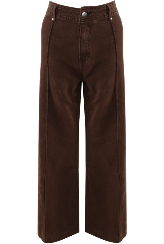 Brown Front Seam High Waist Wide Leg Jeans