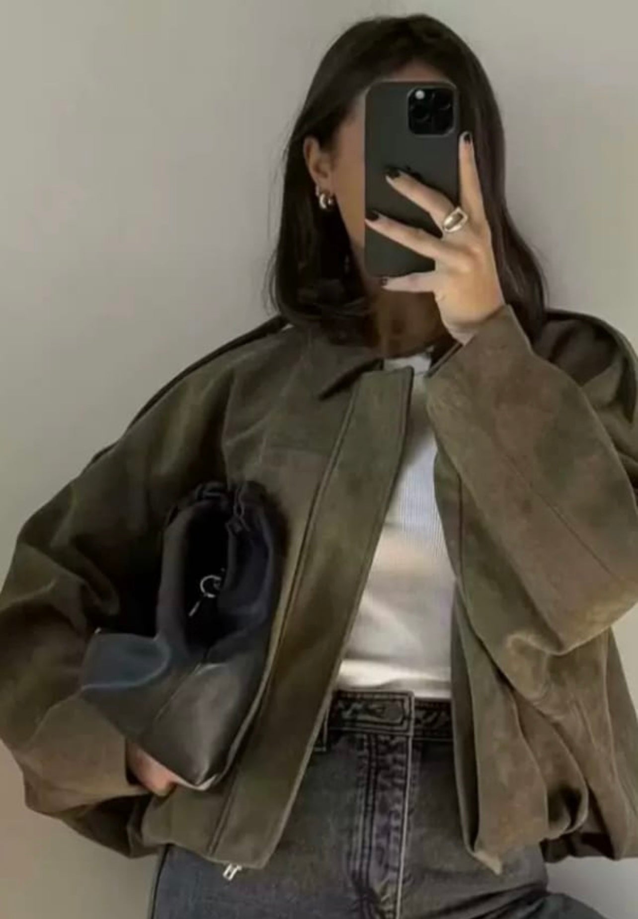 Khaki Oversized Faux Suede Jacket