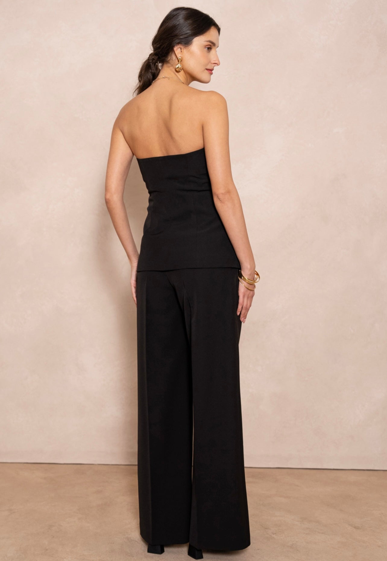Black Tailored Button Front Bandeau Top