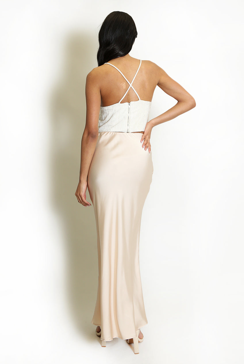 Beige Satin Maxi Skirt