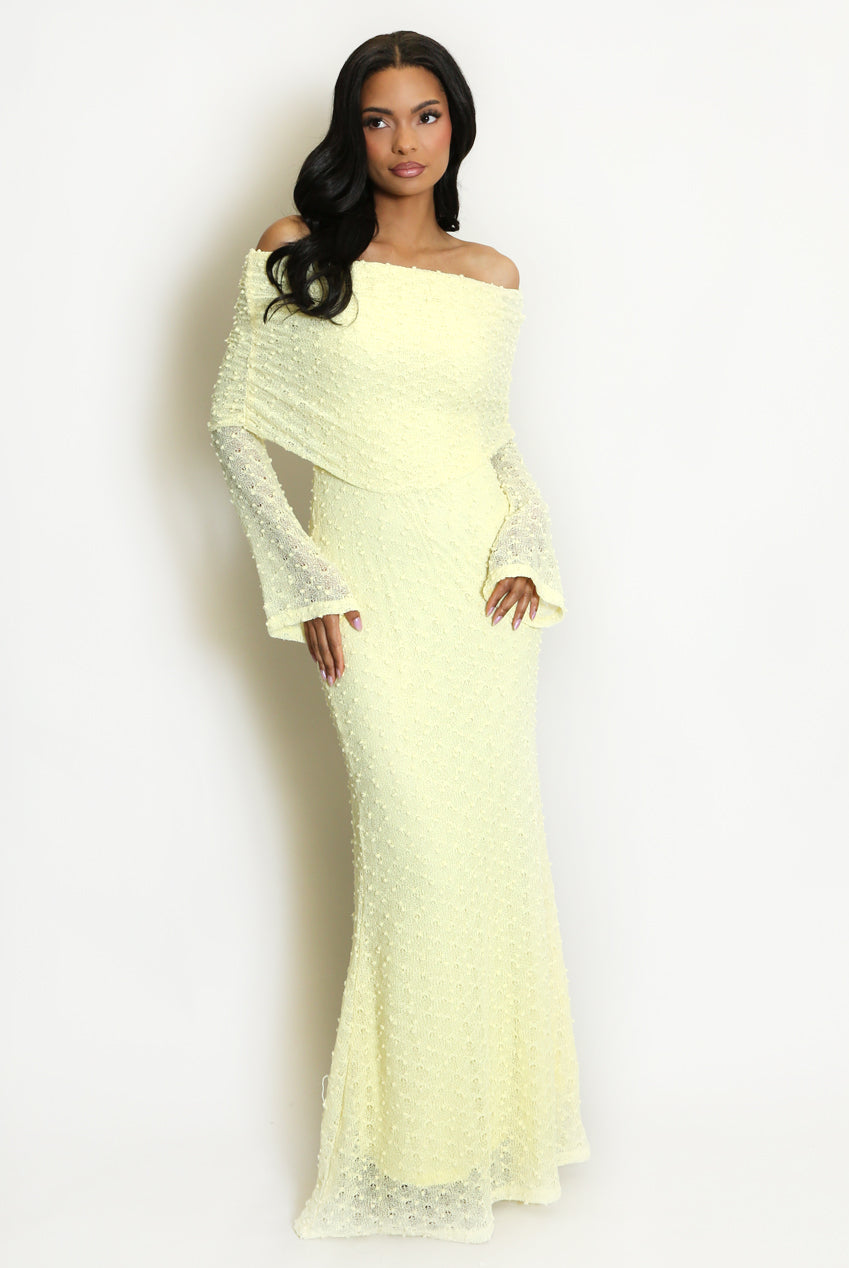 Lemon Lace Bardot Maxi Dress
