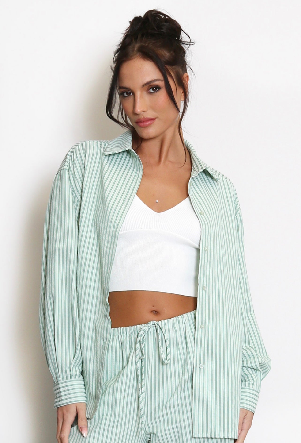Green Cheesecloth Striped Blouse
