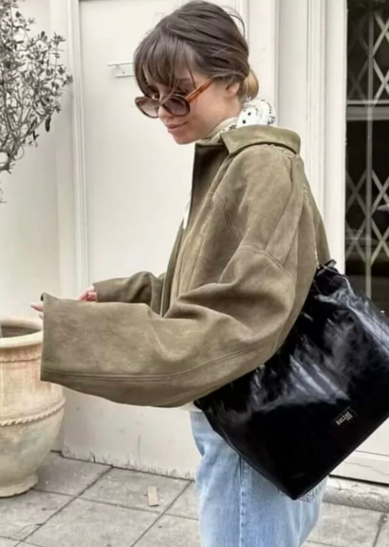 Khaki Oversized Faux Suede Jacket