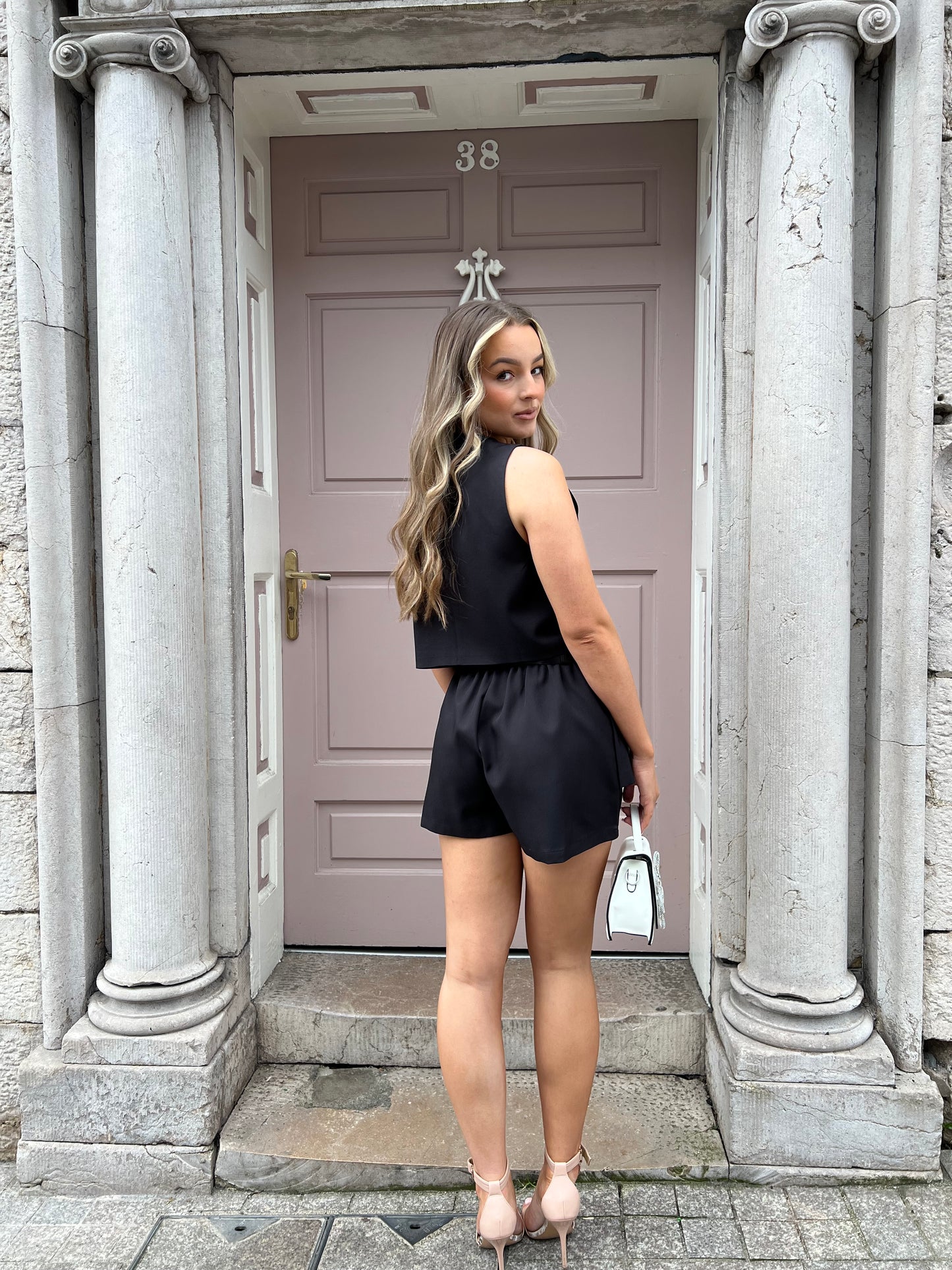 Black Diamond Button Waistcoat & Belted Short Co-Ord Set