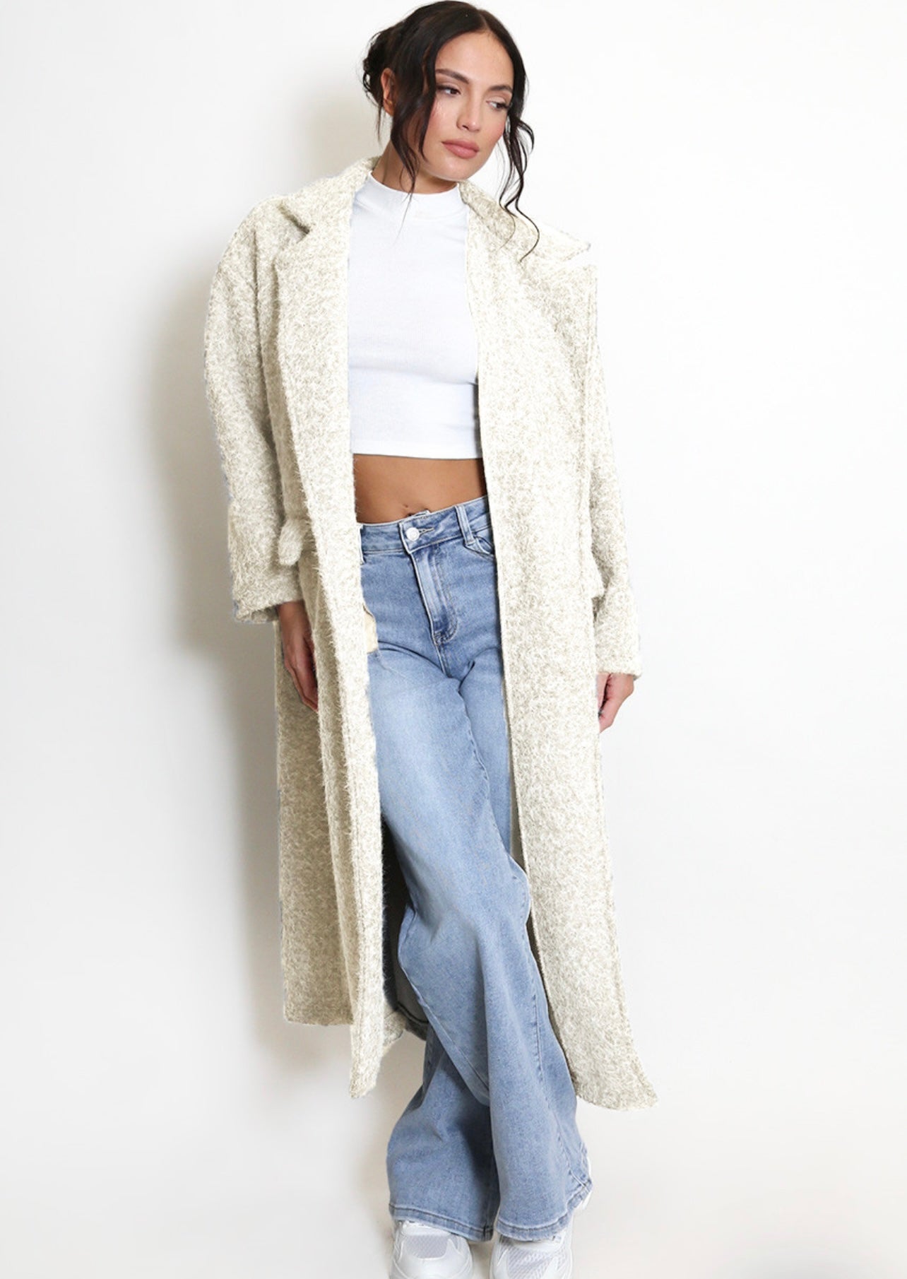 Cream Boucle Double Button Oversized Coat