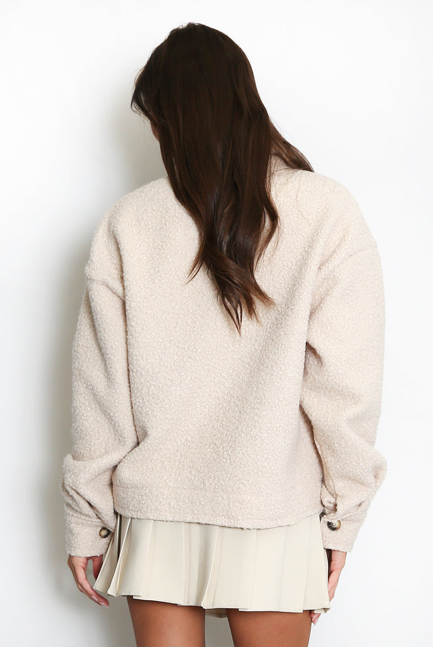Beige Teddy Jacket With Pockets