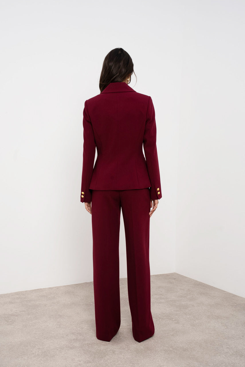 Wine Embossed Button Tailored Blazer With Collar
