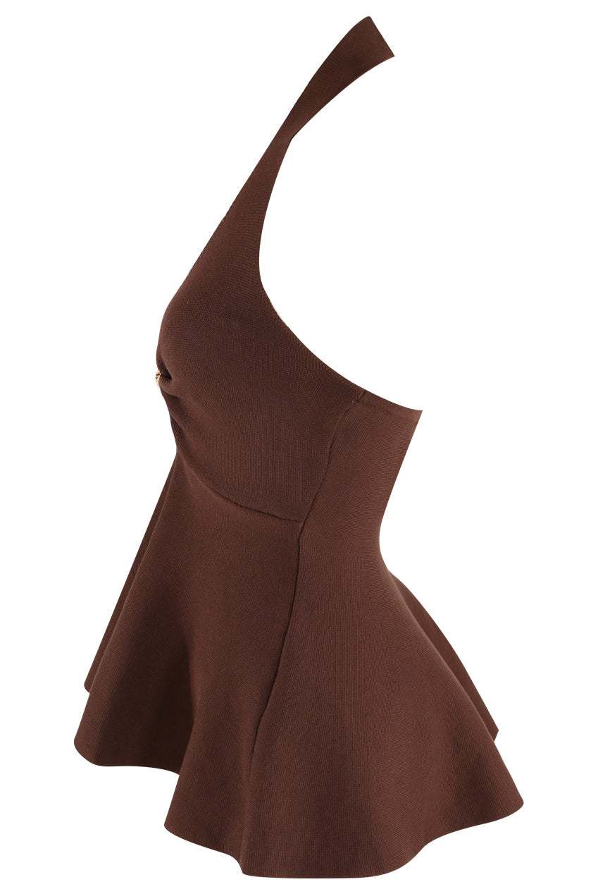 Brown Fine Knit Halter Neck Top