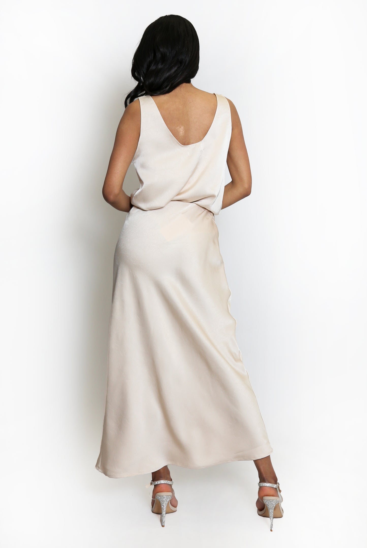 Cream Satin Maxi Skirt