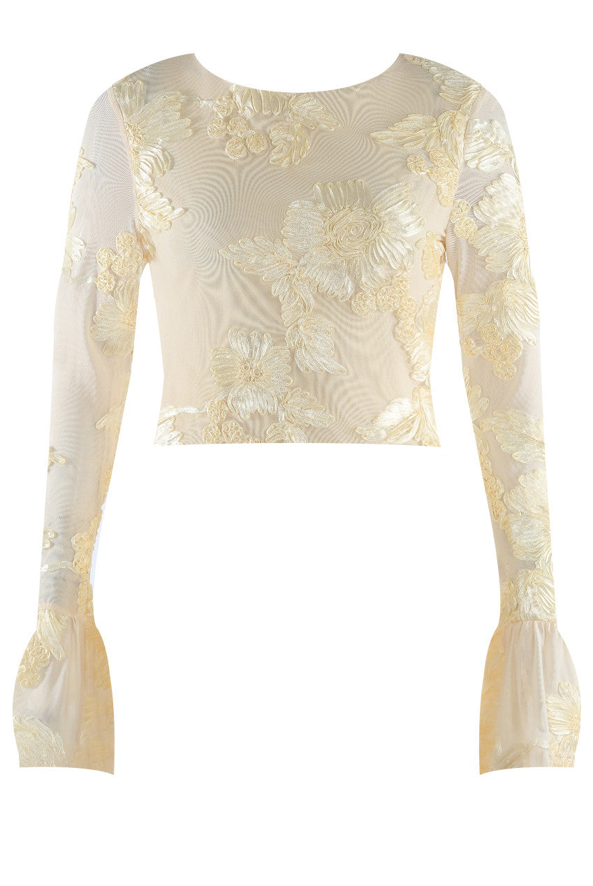 Lemon Floral Lace Lined Long Sleeve Top