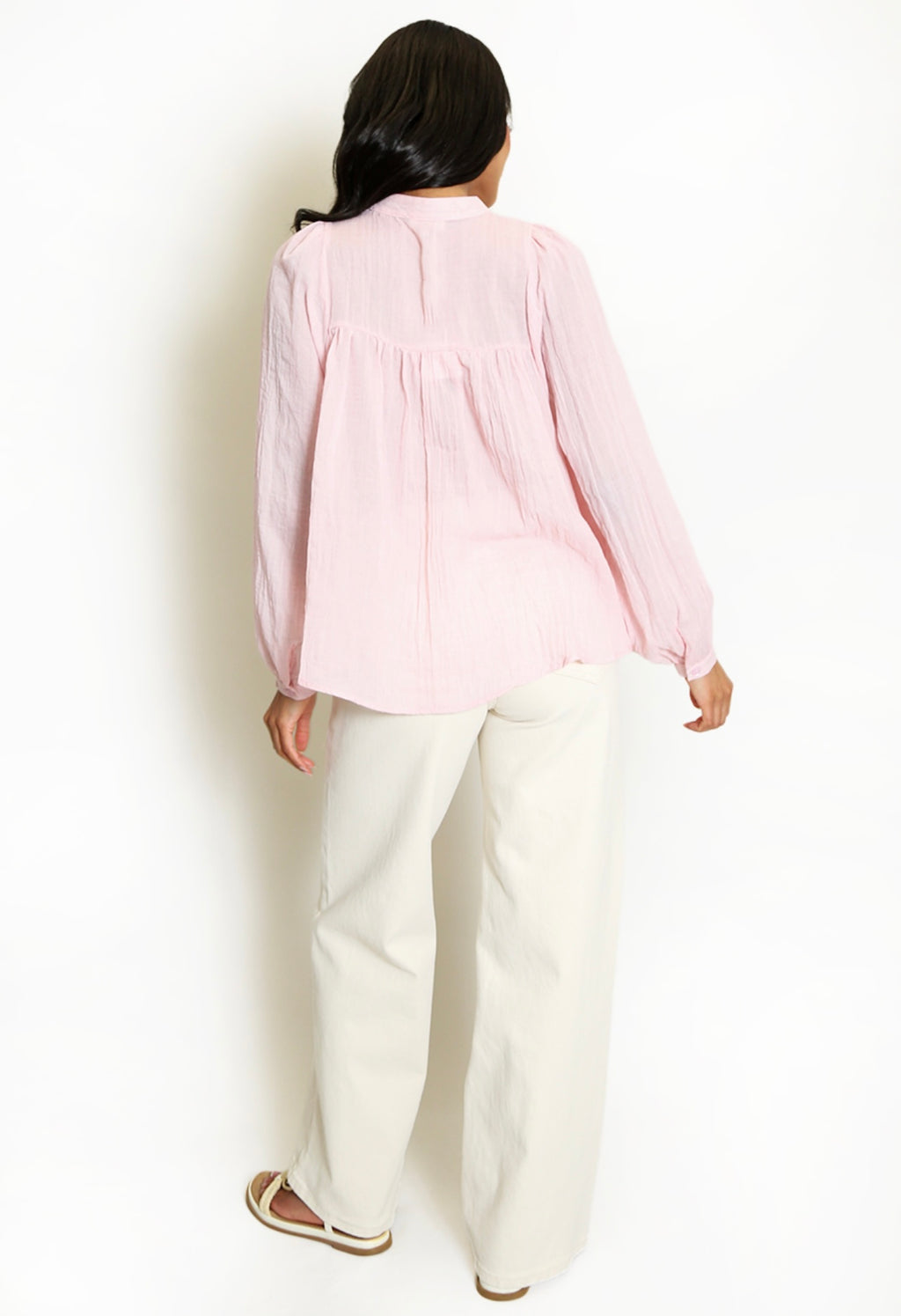 Pink Paisley Embroidered Linen Blouse