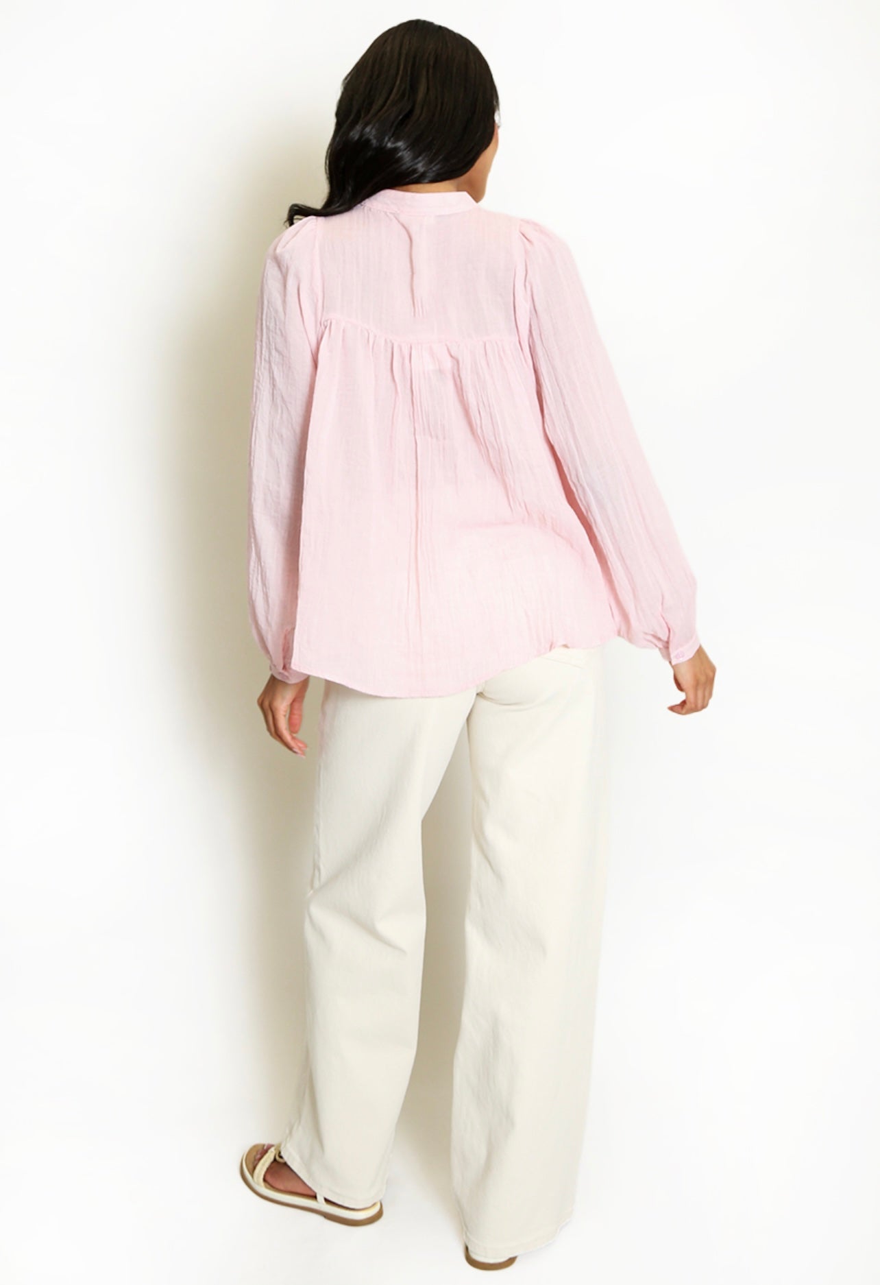 Pink Paisley Embroidered Linen Blouse