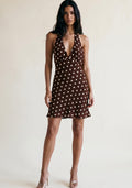 Brown Polka Dot Halterneck Mini Dress
