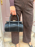 Long Ribbed Detail Gold Detail Buckle Handbag