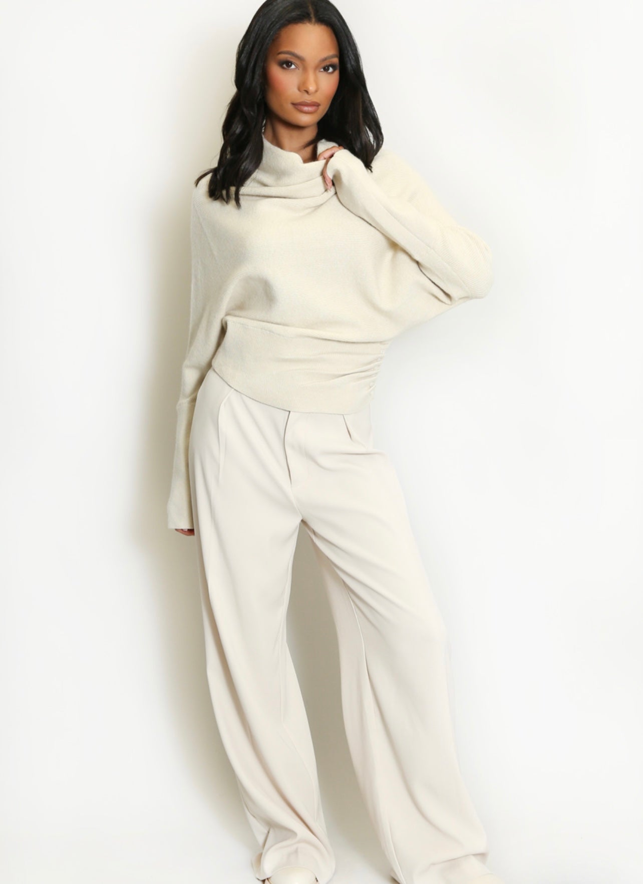 Beige Cowl Neck Soft Knit Jumper