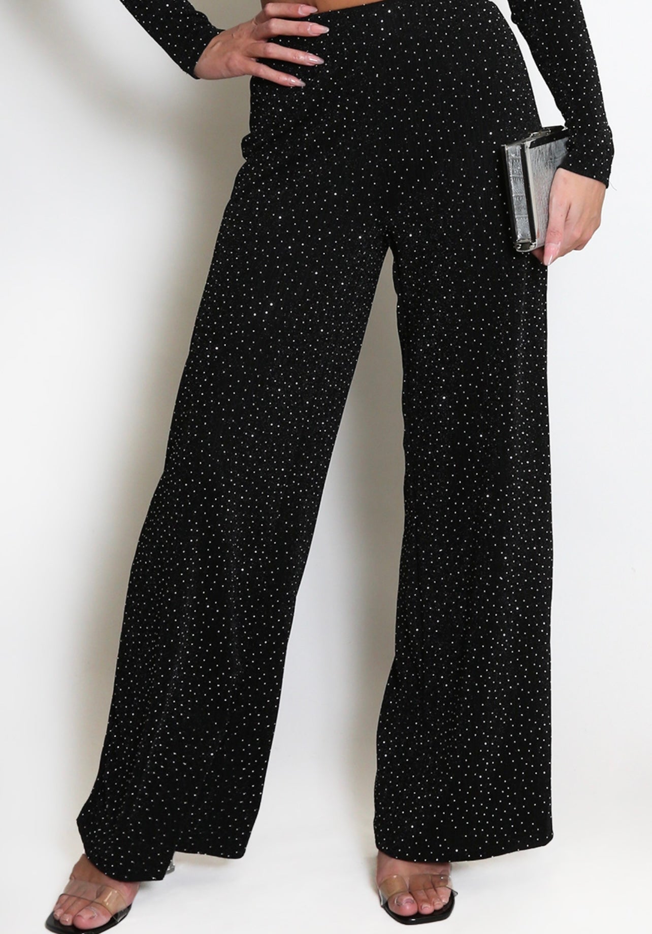 Black Studded Wide Leg Trousers