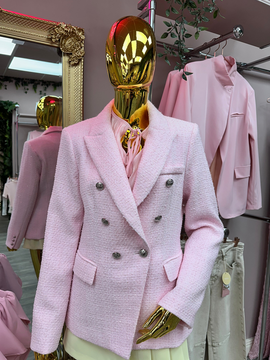 Blush Pink Tweed Button Blazer