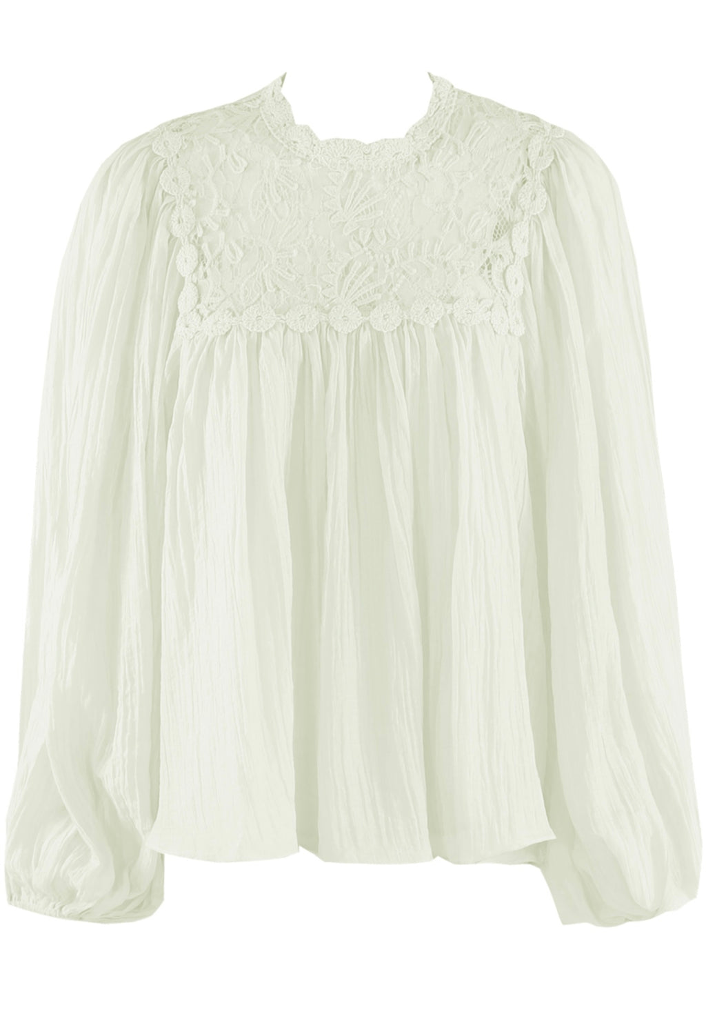 Beige Crochet Puff Sleeve Floaty Blouse