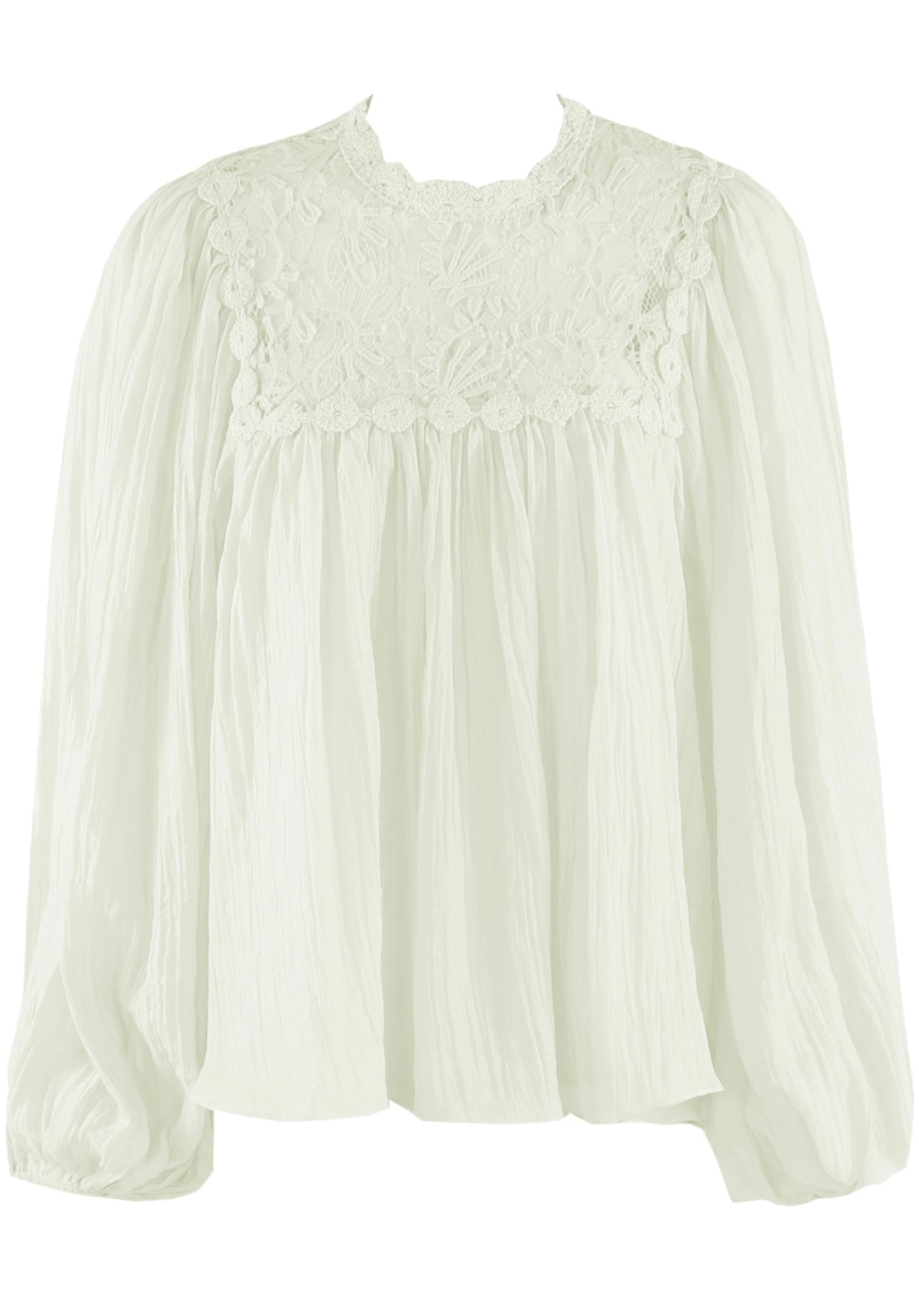 Beige Crochet Puff Sleeve Floaty Blouse