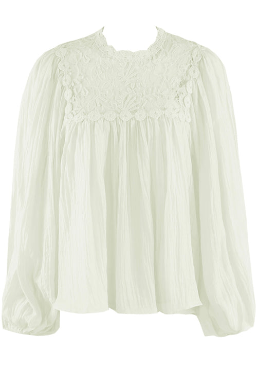 Beige Crochet Puff Sleeve Floaty Blouse