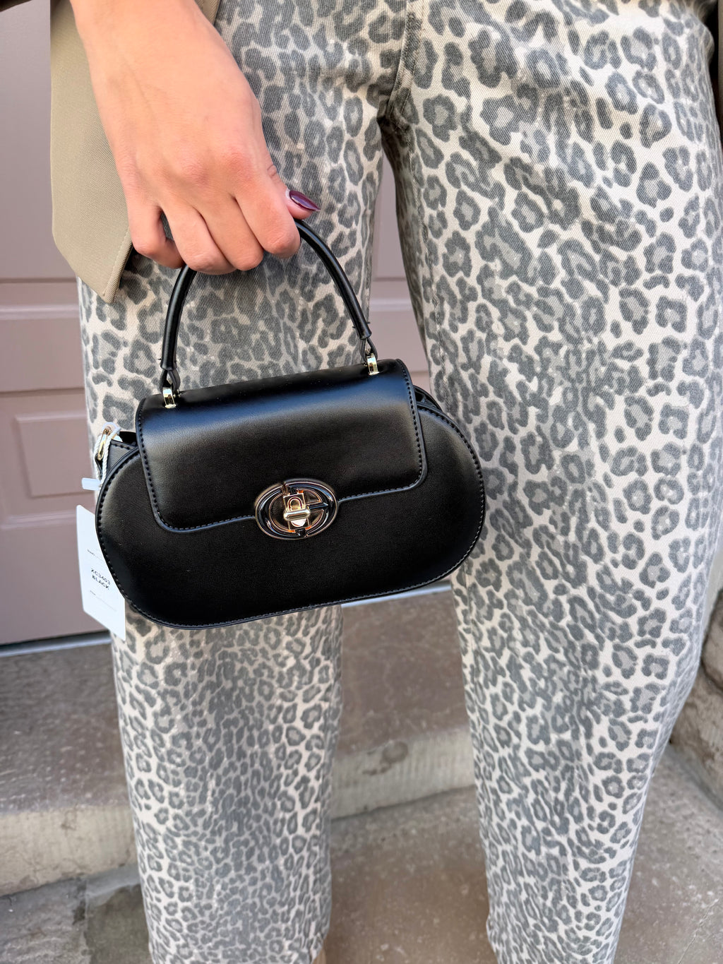 Gold Detail Clasp Top Handle Handbag