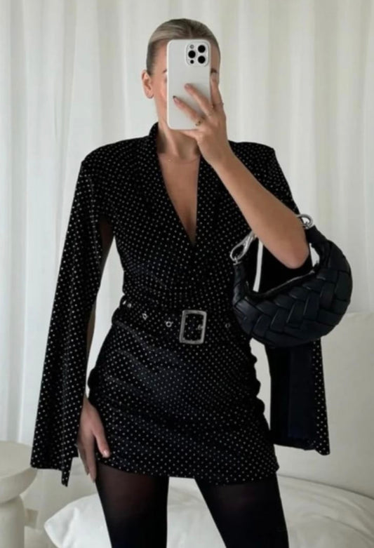 Embellished Velvet Belted Blazer Playsuit