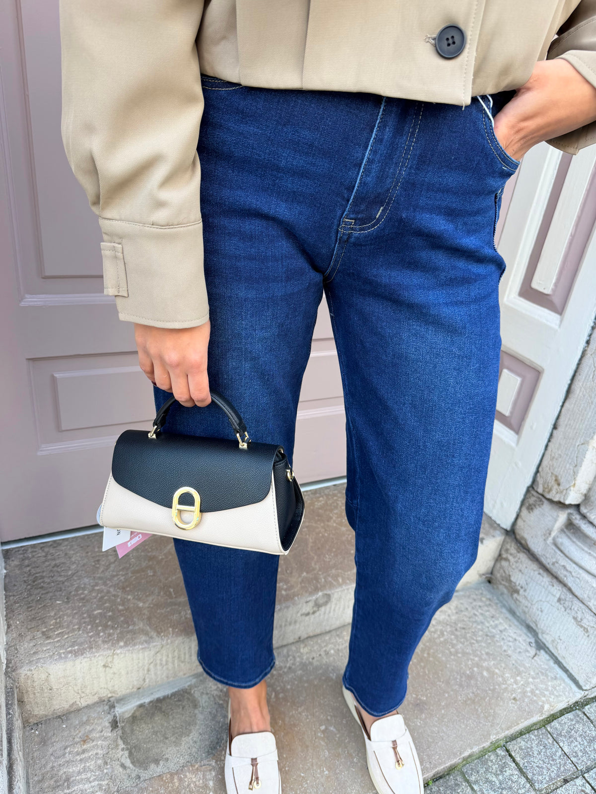 Two Tone Gold Buckle Detail Handbag