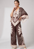 Brown Floral Print Tunic and Trouser Set
