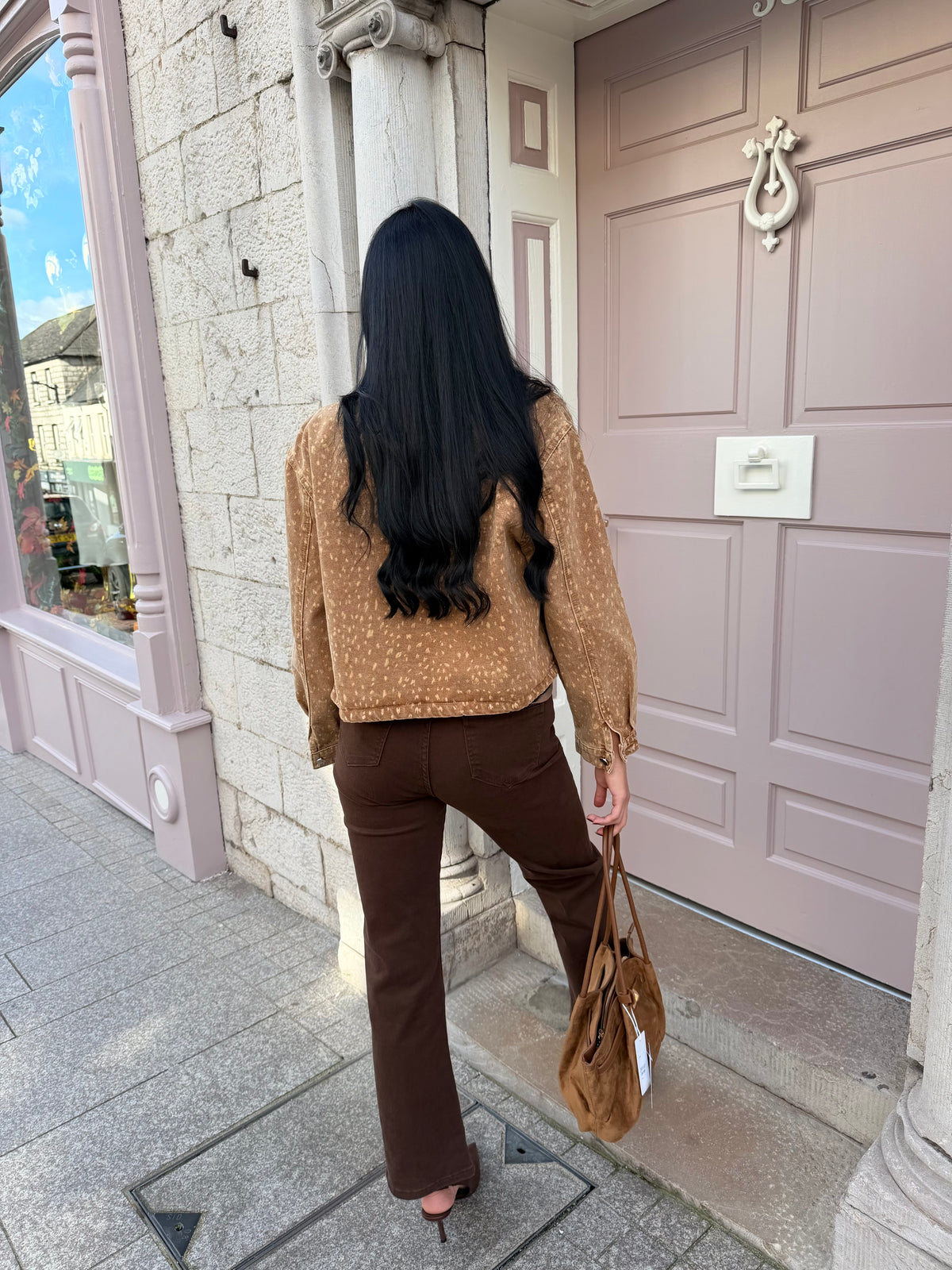 Brown Denim High Waisted Straight Leg Jeans