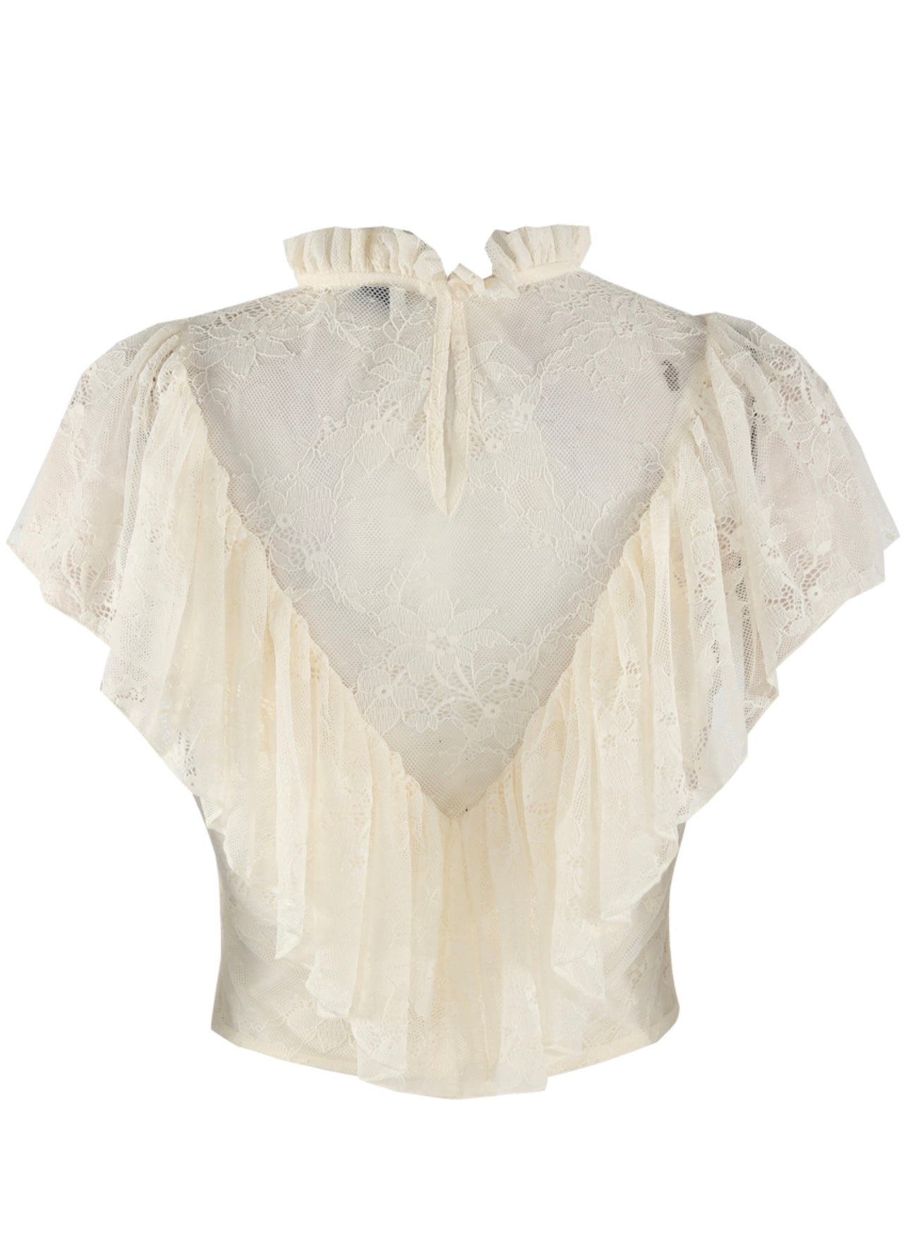 Cream Lace Sleeveless Frill Top