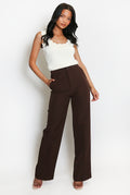 Brown High Waisted Tailored Straight Leg Trousers