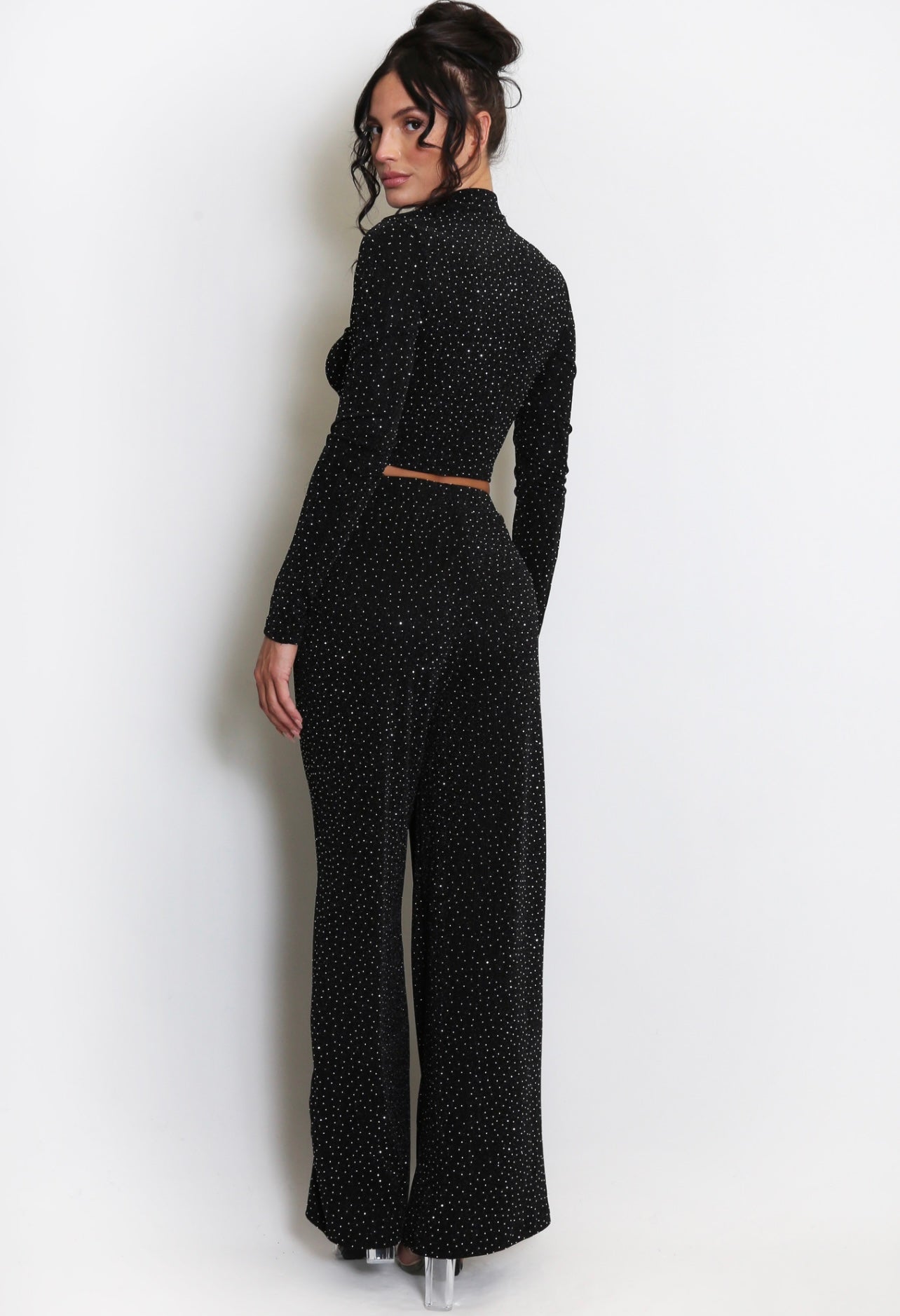 Black Studded Wide Leg Trousers