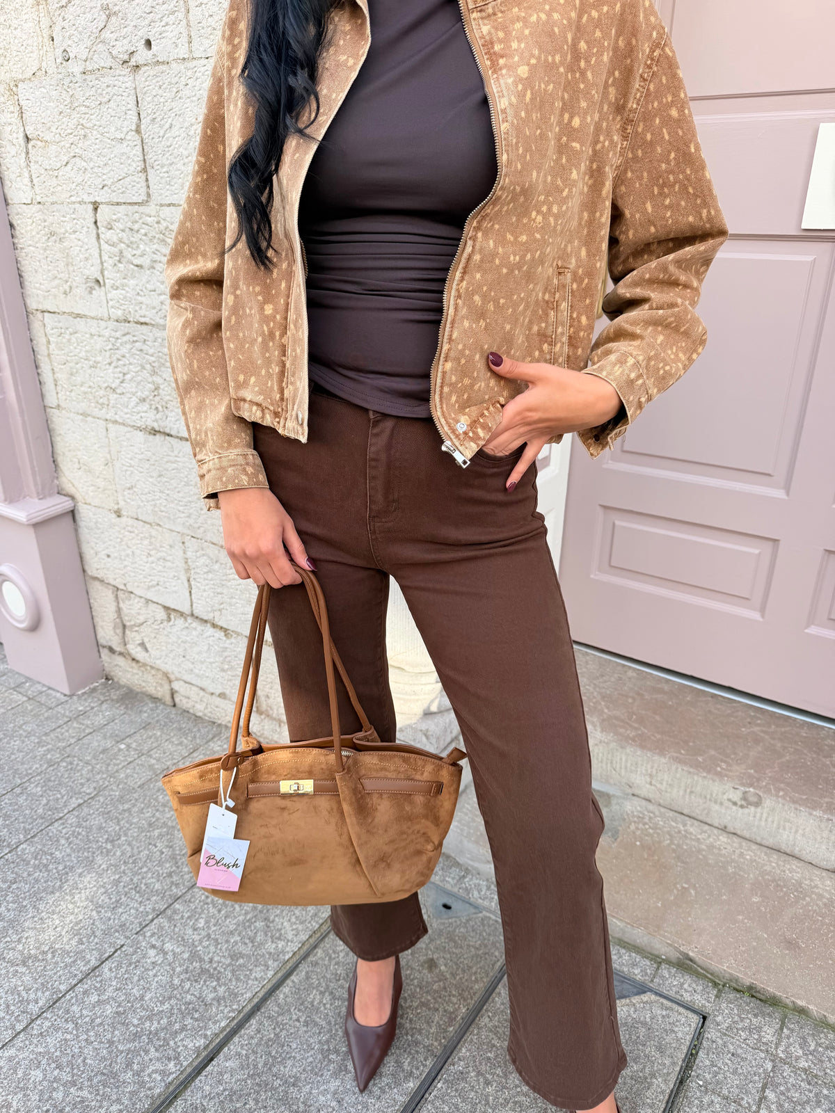 Brown Denim High Waisted Straight Leg Jeans