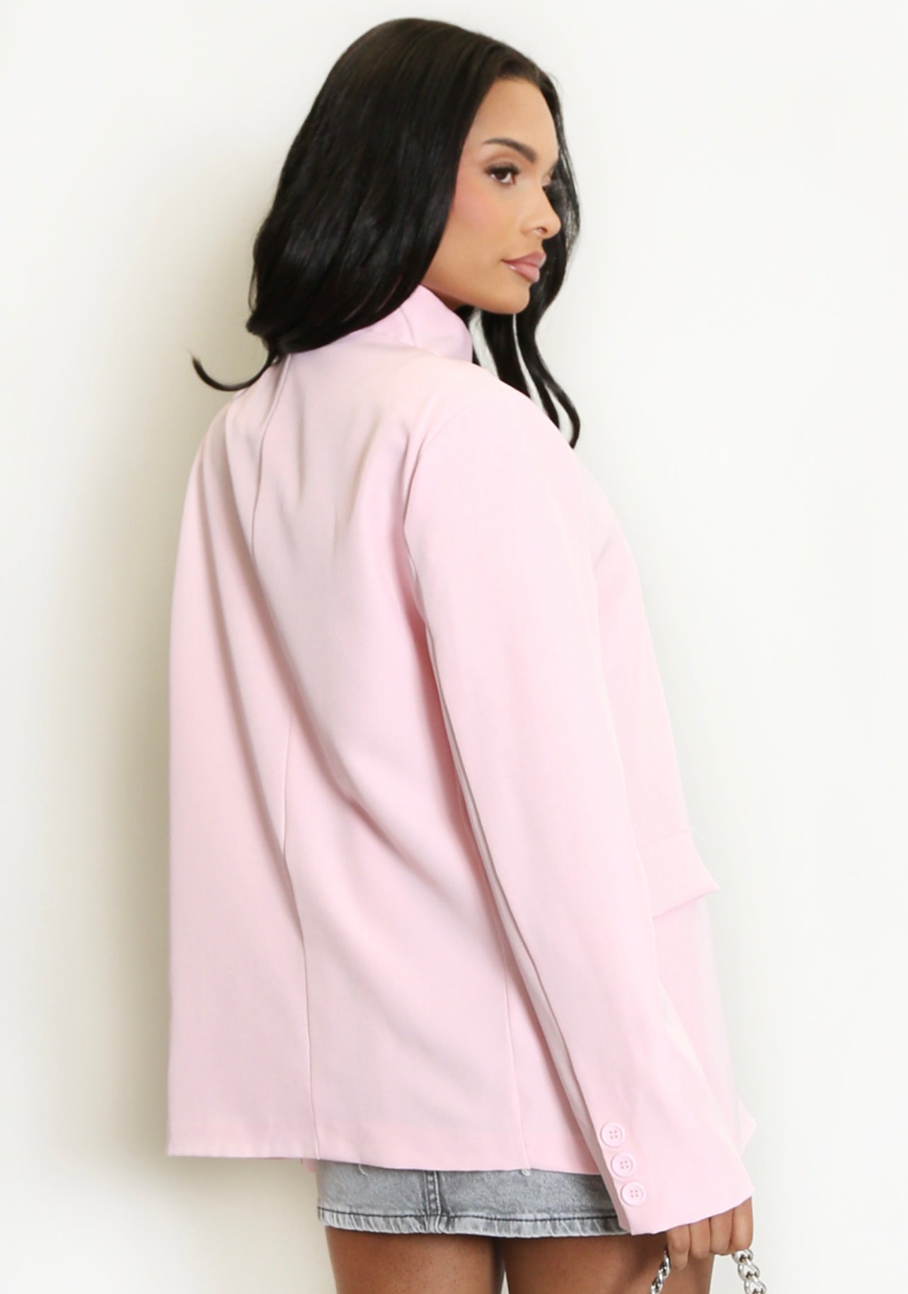 Pink Asymmetric Wrap Blazer