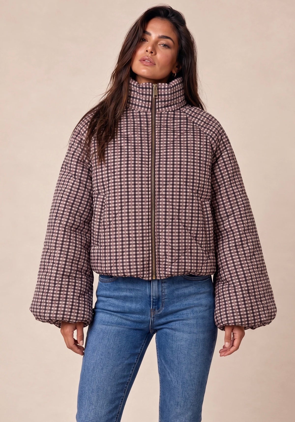 Burgundy Gingham Padded Jacket