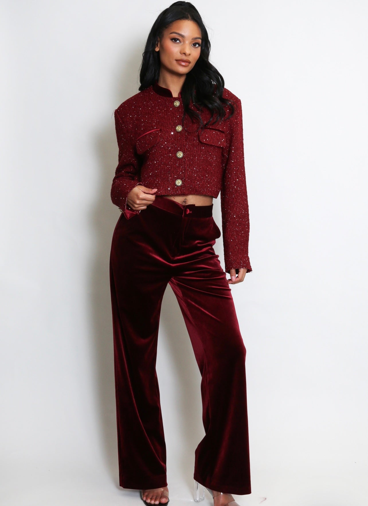 Wine Velvet Straight Leg Trouser