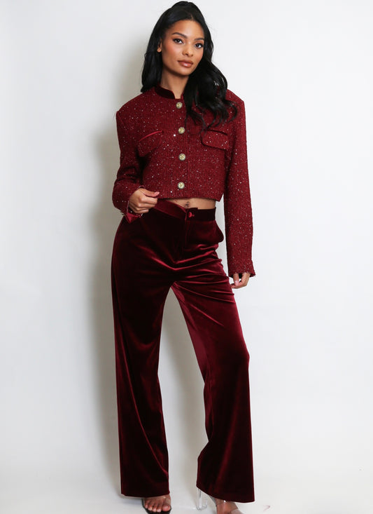 Wine Velvet Straight Leg Trouser