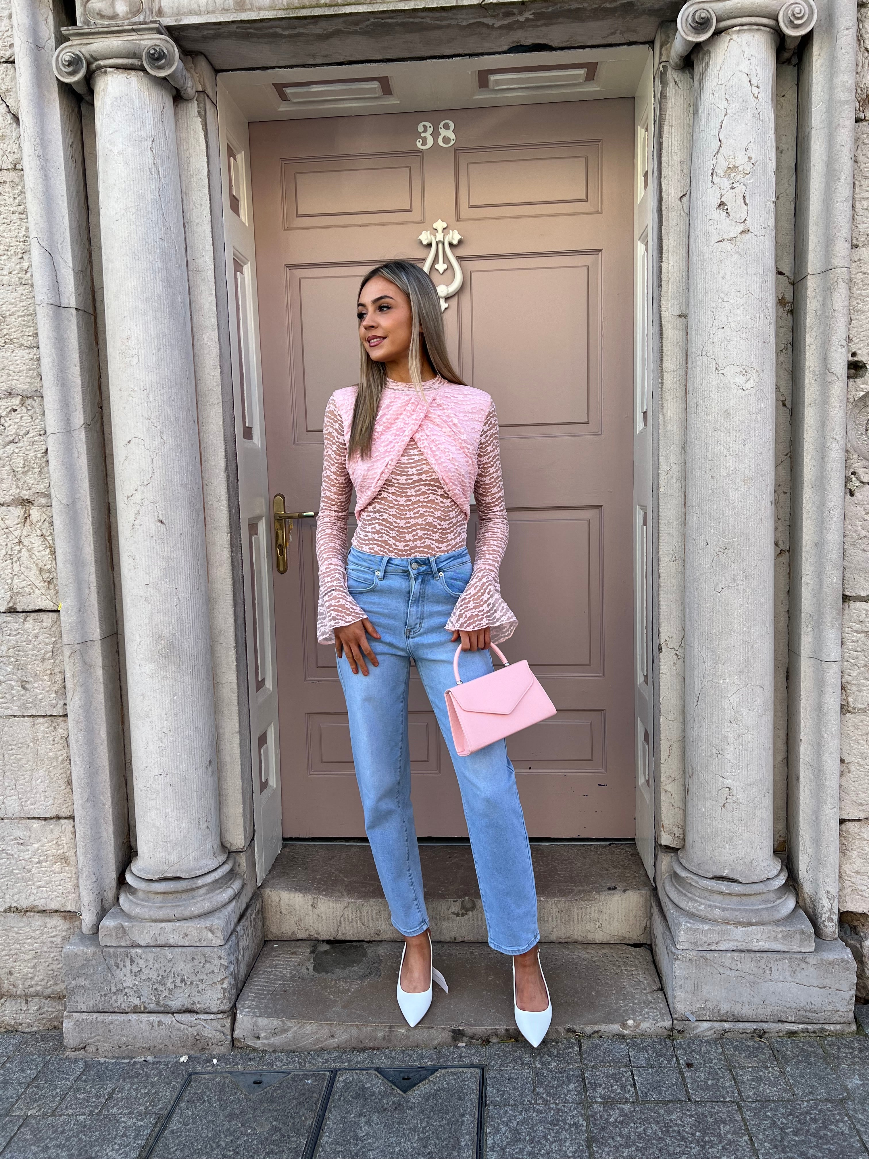 Blush Lace Draped Bodysuit