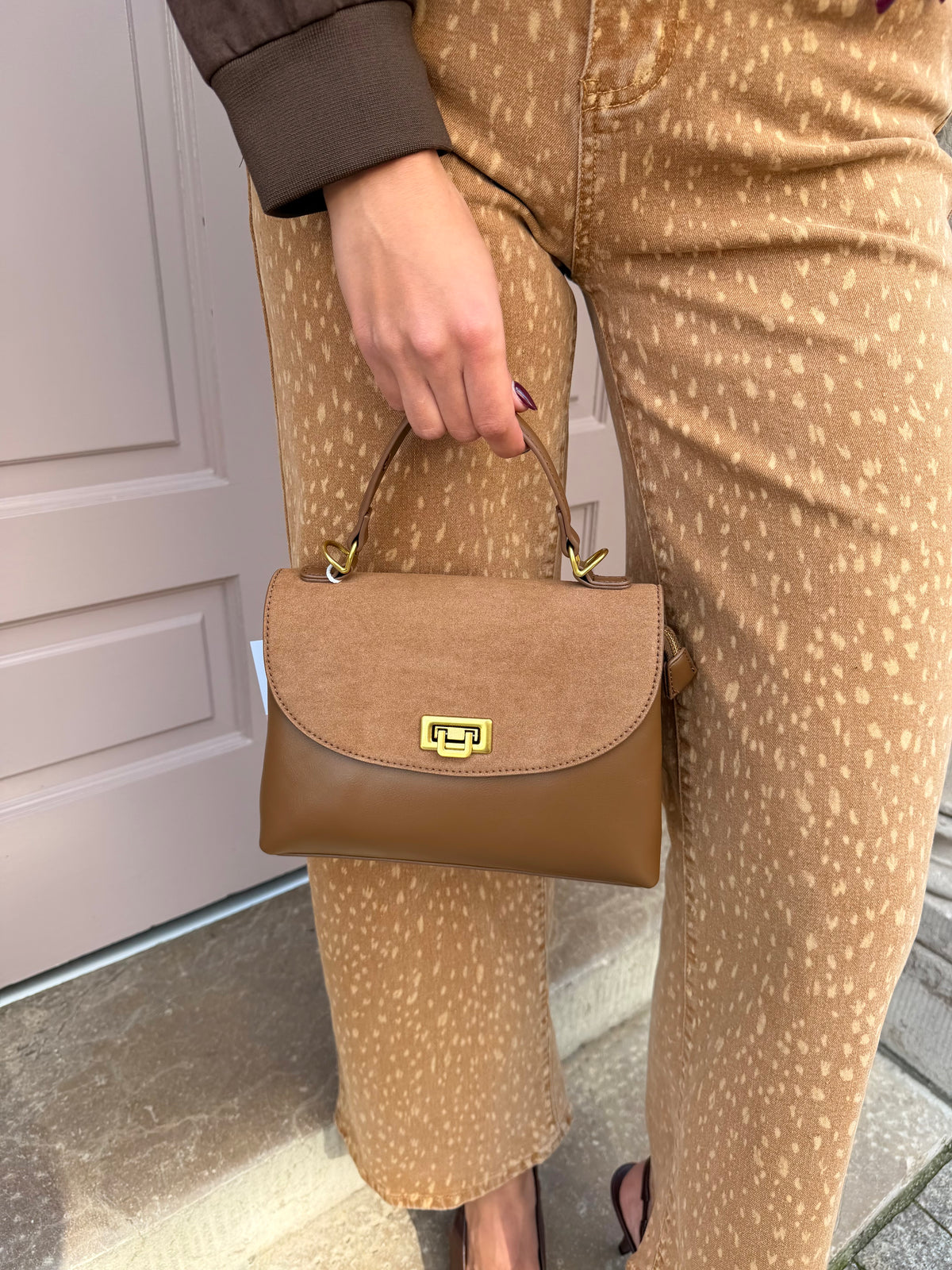 Suede And Pu Detail Handbag