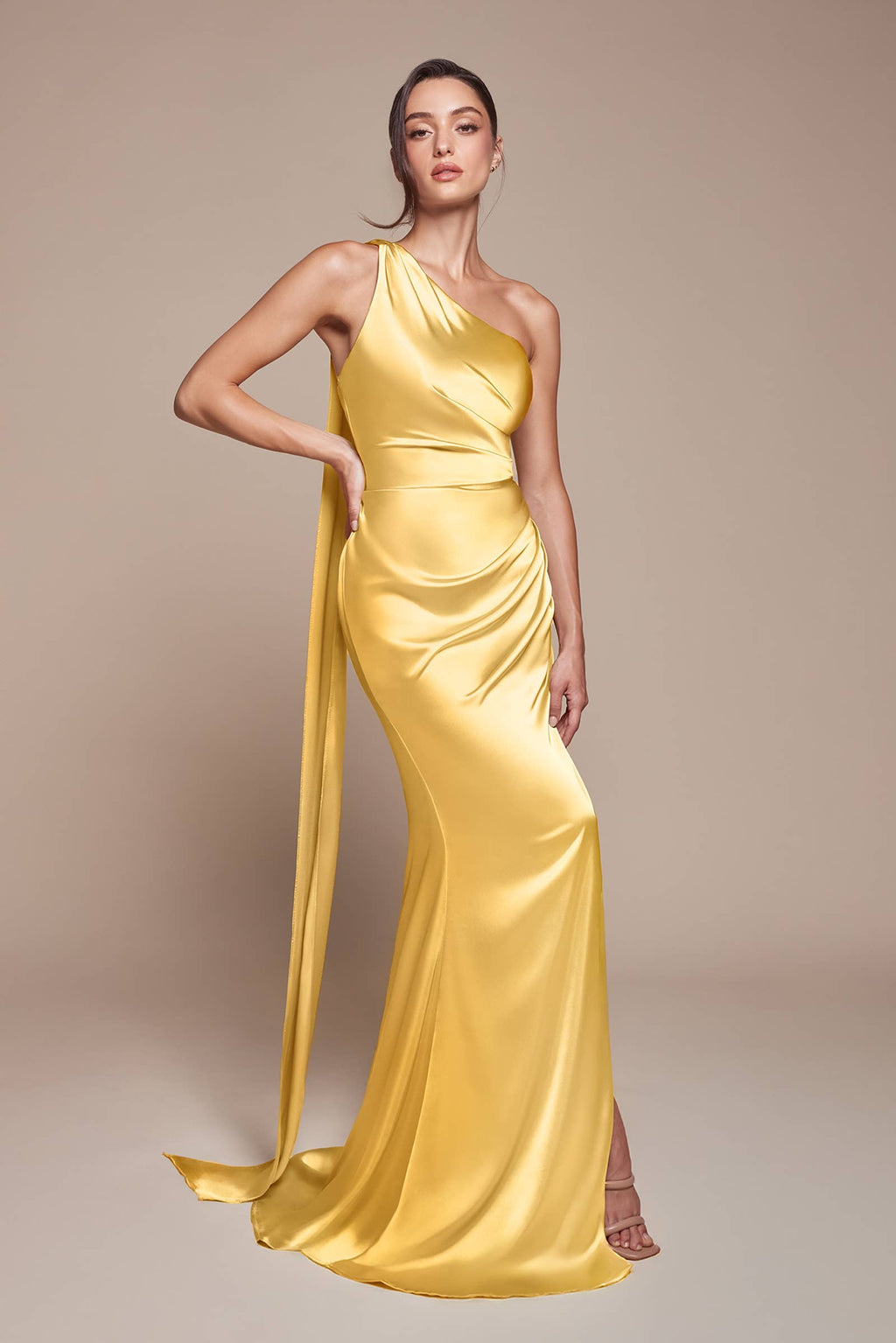 ONE SHOULDER LUXE SATIN FITTED GOWN
: Burgundy / 10