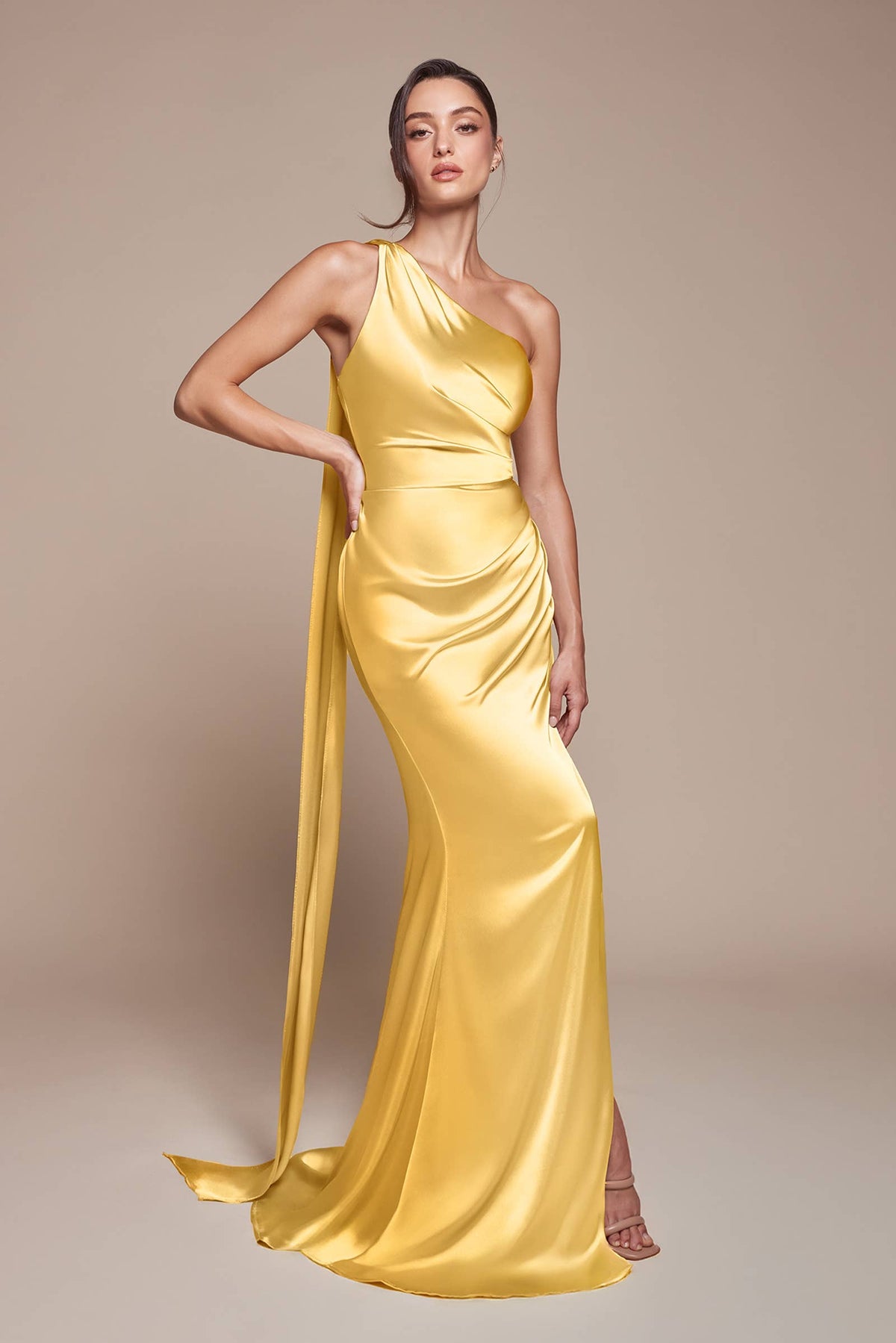 ONE SHOULDER LUXE SATIN FITTED GOWN
: Burgundy / 10