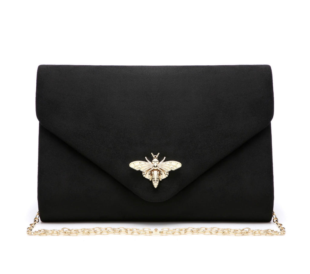 Suede Clutch Bag with Bee Shaped Clasp