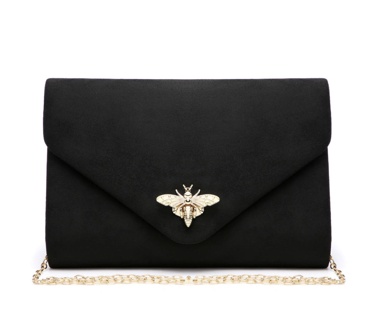 Suede Clutch Bag with Bee Shaped Clasp